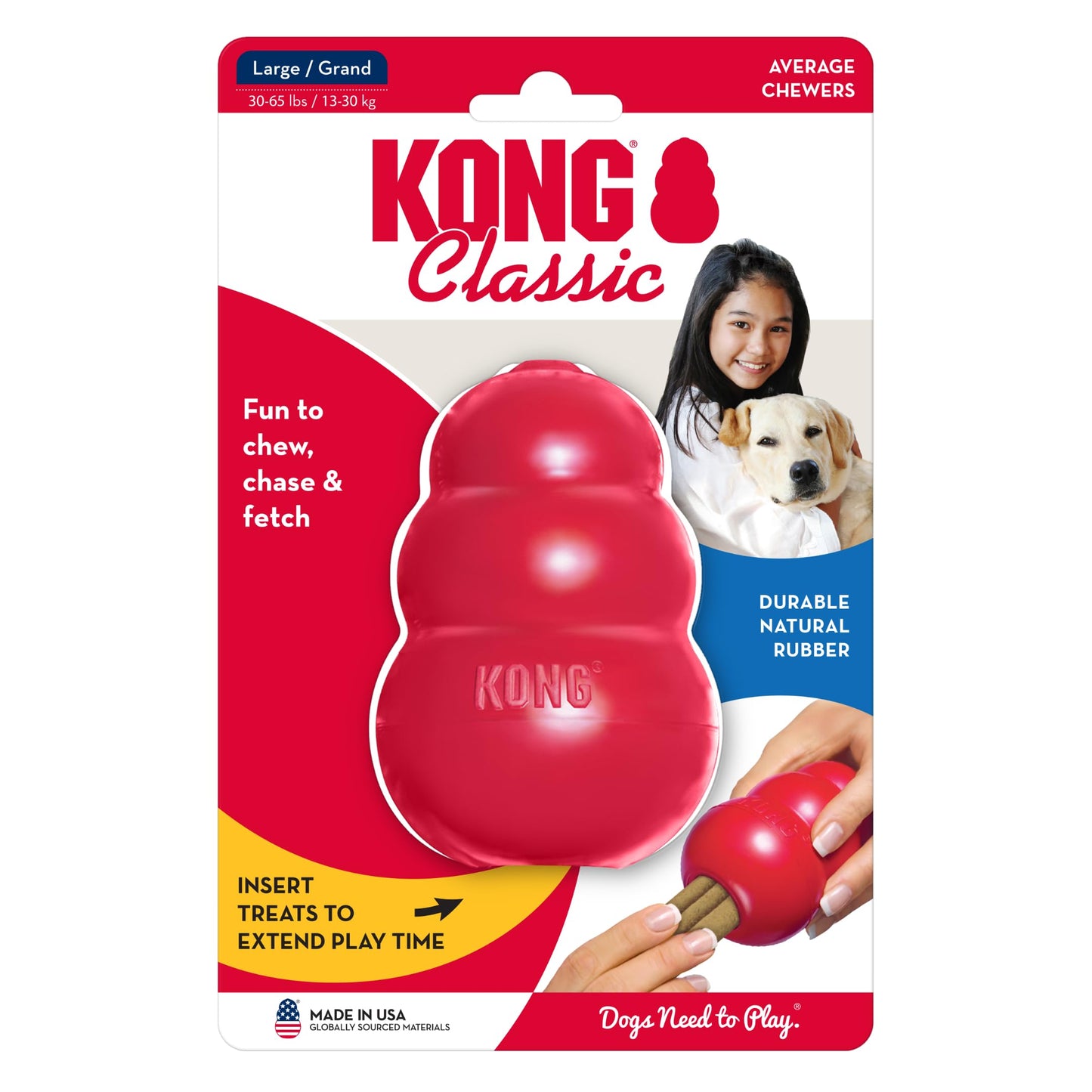 KONG Classic - Füllbares Hundespielzeug - Apportier- und Kauspielzeug für Hunde - Kann Mit Leckerlis Gefüllt Werden - Strapazierfähiges Naturkautschukmaterial - Für Große Hunde