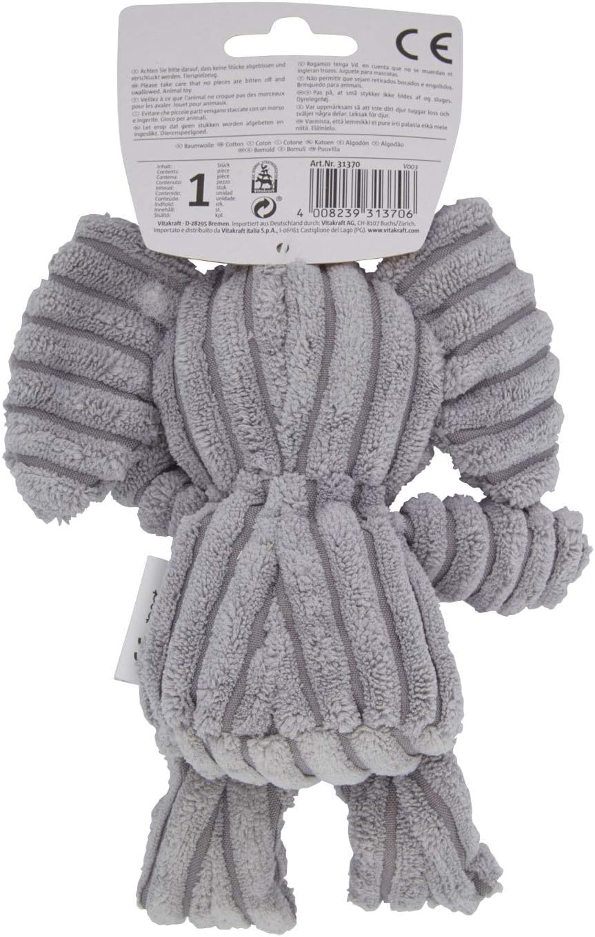 Vitakraft Safari Elefant, Spielzeug für Hunde, Hundespielzeug Kuscheltier, mit Quietscher, aus Cord (1 Stück)