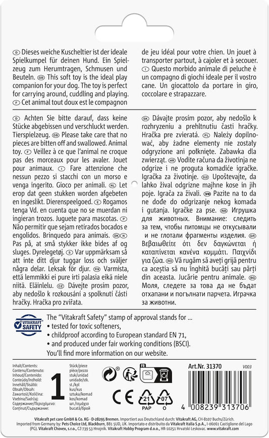 Vitakraft Safari Elefant, Spielzeug für Hunde, Hundespielzeug Kuscheltier, mit Quietscher, aus Cord (1 Stück)
