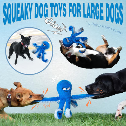 Quietschendes Hundespielzeug für große Hunde, langlebiges Oktopus-Plüsch-Kauspielzeug für große Rassen, robustes Stoffspielzeug, interaktives Hundespielzeug, um sie zu beschäftigen, knisterndes