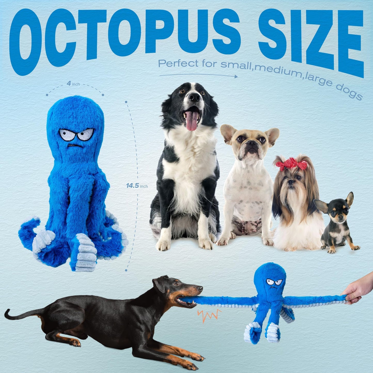 Quietschendes Hundespielzeug für große Hunde, langlebiges Oktopus-Plüsch-Kauspielzeug für große Rassen, robustes Stoffspielzeug, interaktives Hundespielzeug, um sie zu beschäftigen, knisterndes