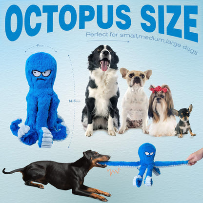 Quietschendes Hundespielzeug für große Hunde, langlebiges Oktopus-Plüsch-Kauspielzeug für große Rassen, robustes Stoffspielzeug, interaktives Hundespielzeug, um sie zu beschäftigen, knisterndes