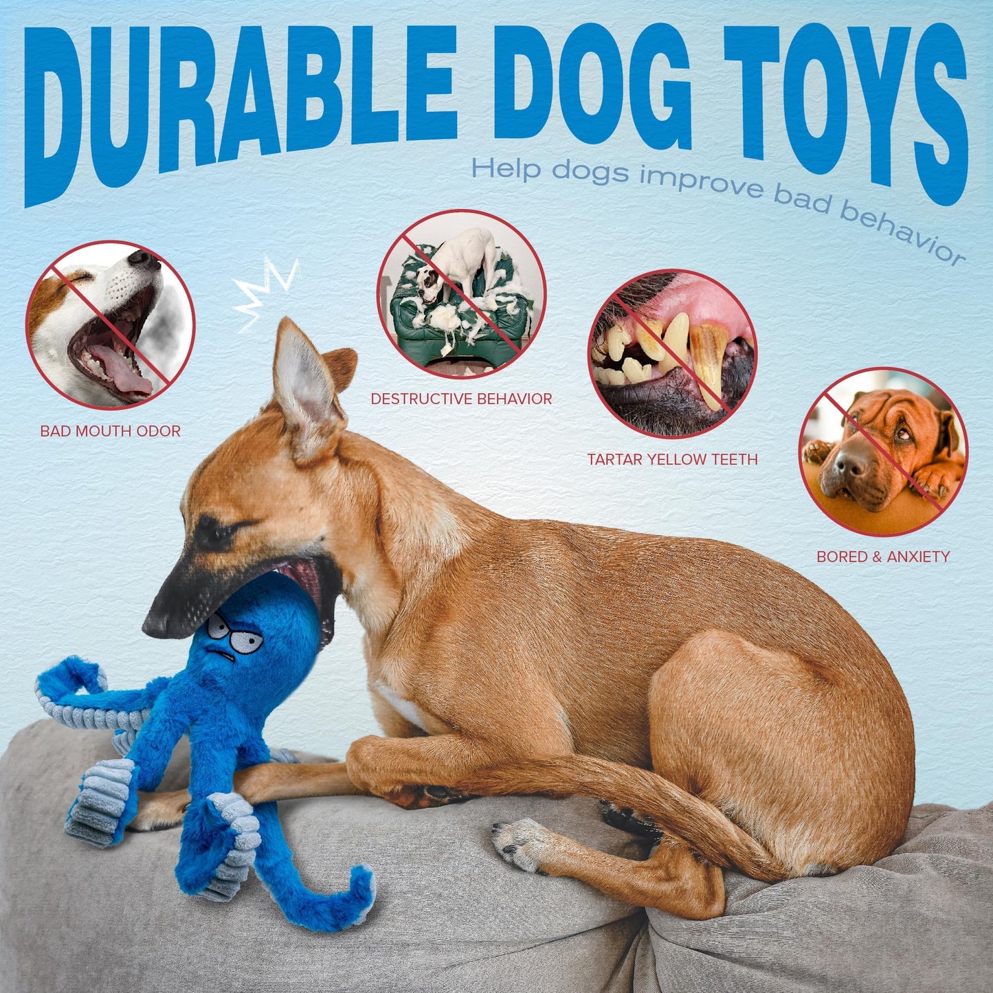 Quietschendes Hundespielzeug für große Hunde, langlebiges Oktopus-Plüsch-Kauspielzeug für große Rassen, robustes Stoffspielzeug, interaktives Hundespielzeug, um sie zu beschäftigen, knisterndes